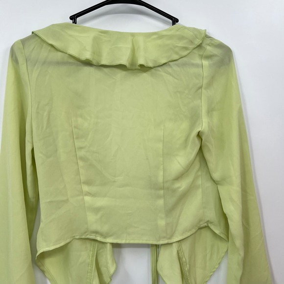 Princess Polly Lime Green Sheer Ruffle Wrap Long Sleeve Crop Top Size 4 - Picture 8 of 9